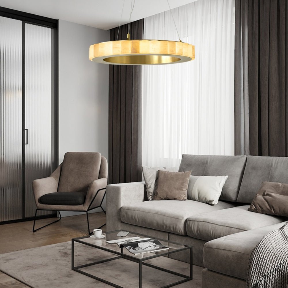 Aurelia Double Ring Alabaster Chandelier-Neutral Decor
