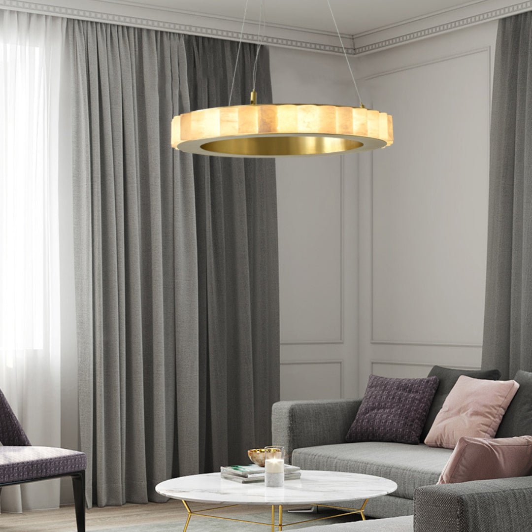 Aurelia Double Ring Alabaster Chandelier-Neutral Decor