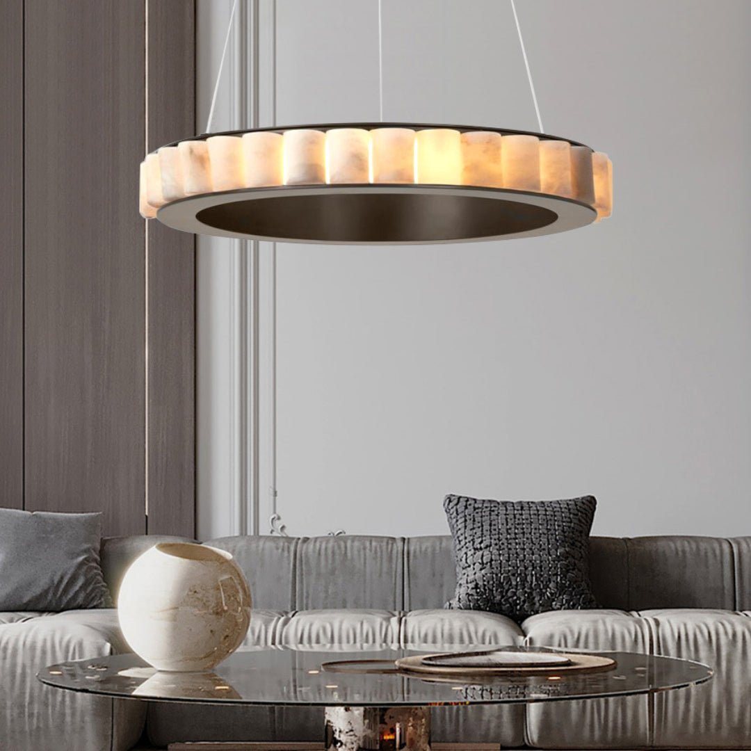 Aurelia Double Ring Alabaster Chandelier-Neutral Decor
