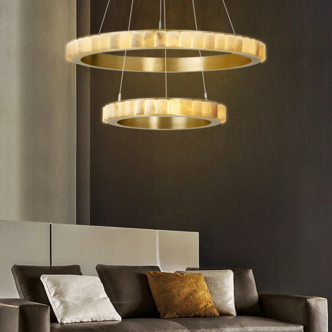 Orion Double Ring Alabaster Chandelier-Neutral Decor