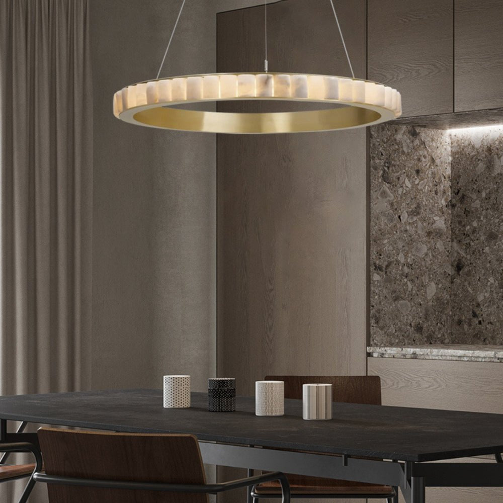 Aurelia Double Ring Alabaster Chandelier-Neutral Decor