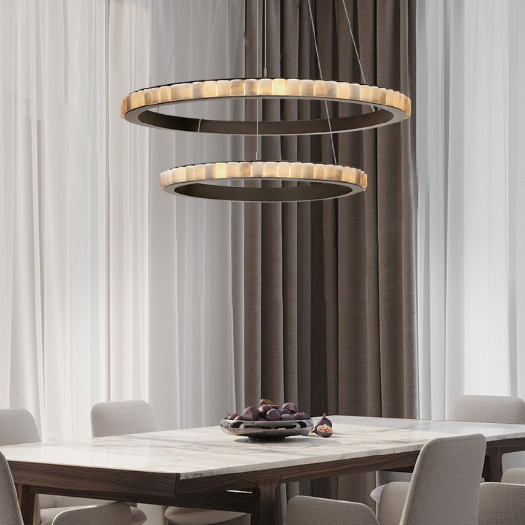 Aurelia Double Ring Alabaster Chandelier-Neutral Decor