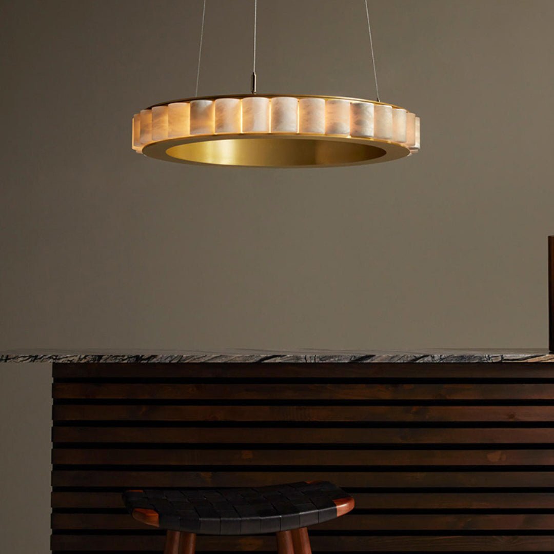 Orion Double Ring Alabaster Chandelier-Neutral Decor