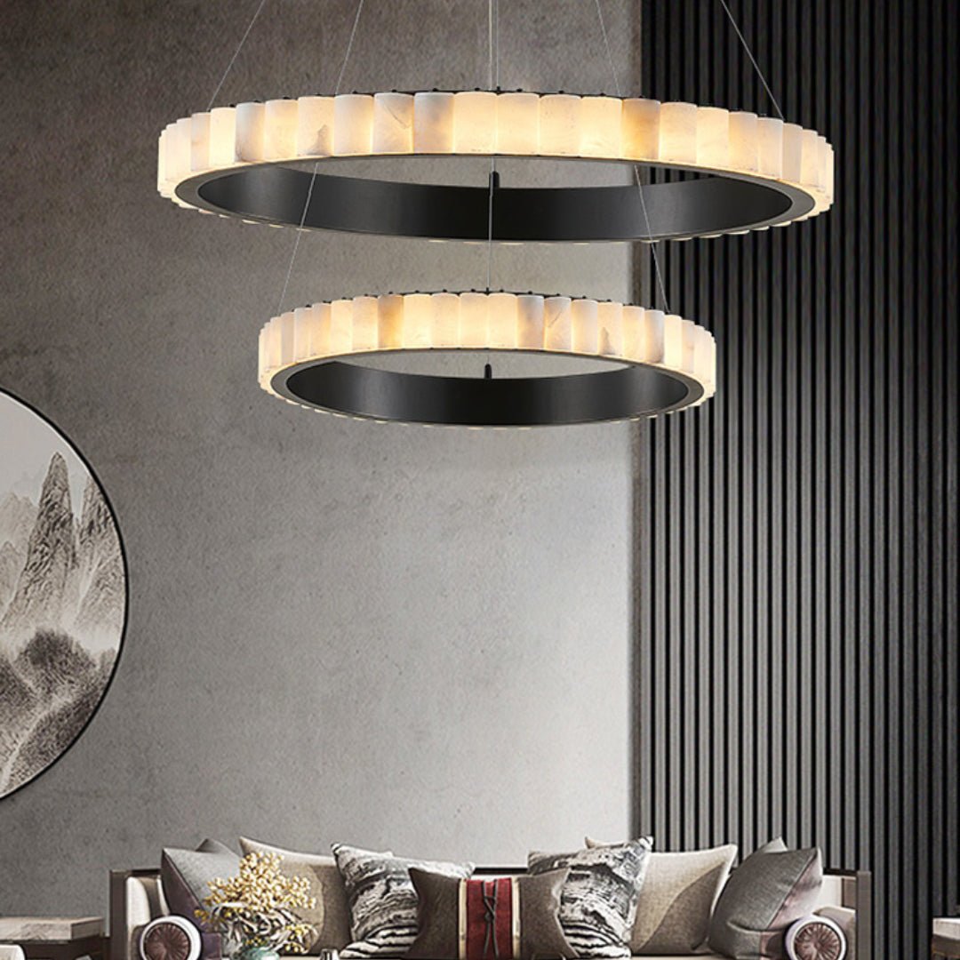 Aurelia Double Ring Alabaster Chandelier-Neutral Decor