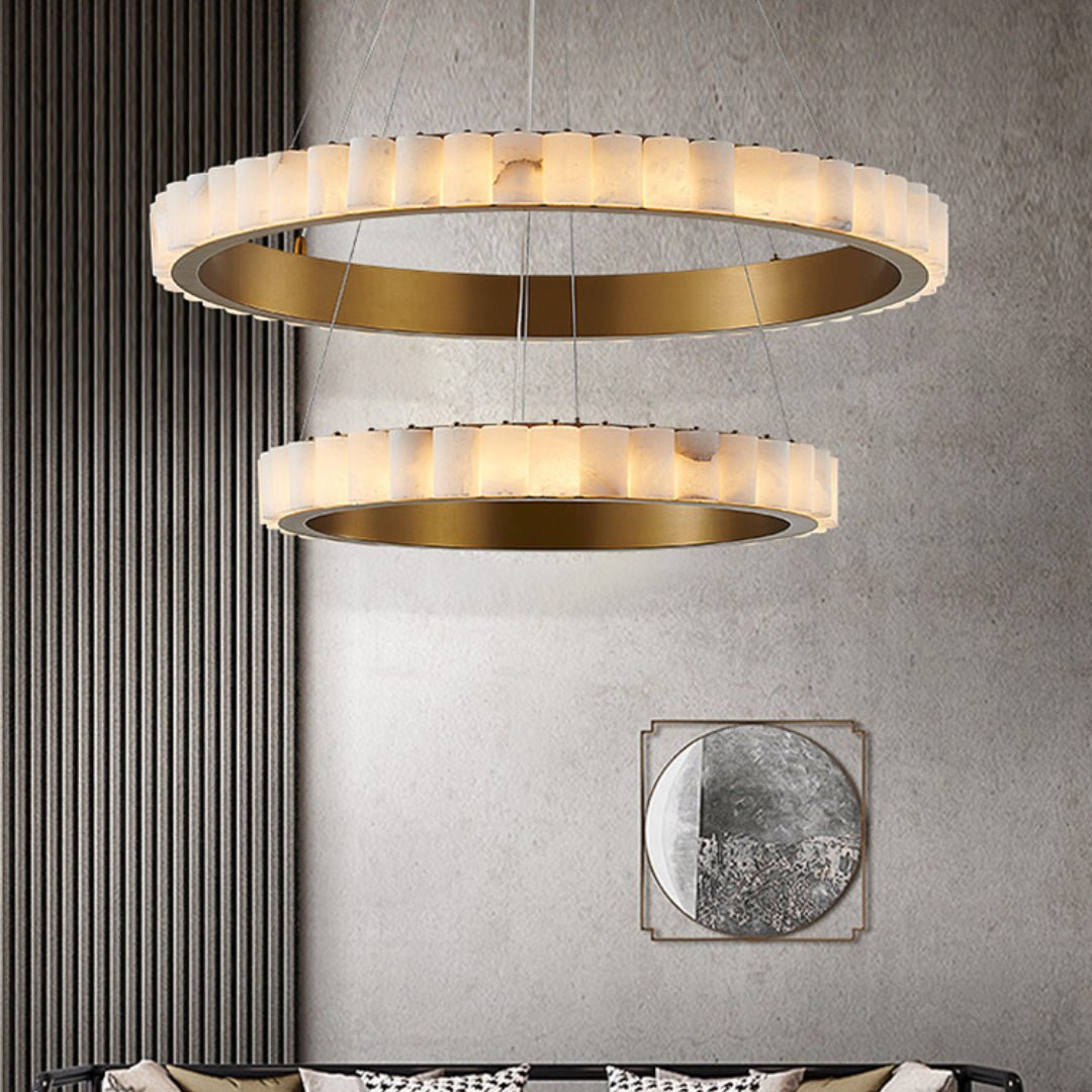 Aurelia Double Ring Alabaster Chandelier-Neutral Decor