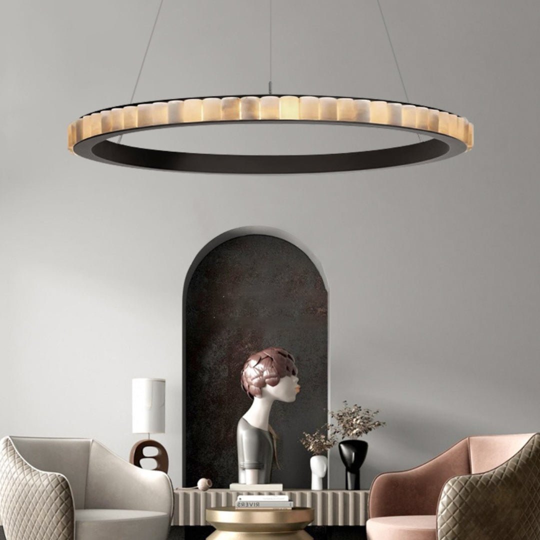 Aurelia Double Ring Alabaster Chandelier-Neutral Decor