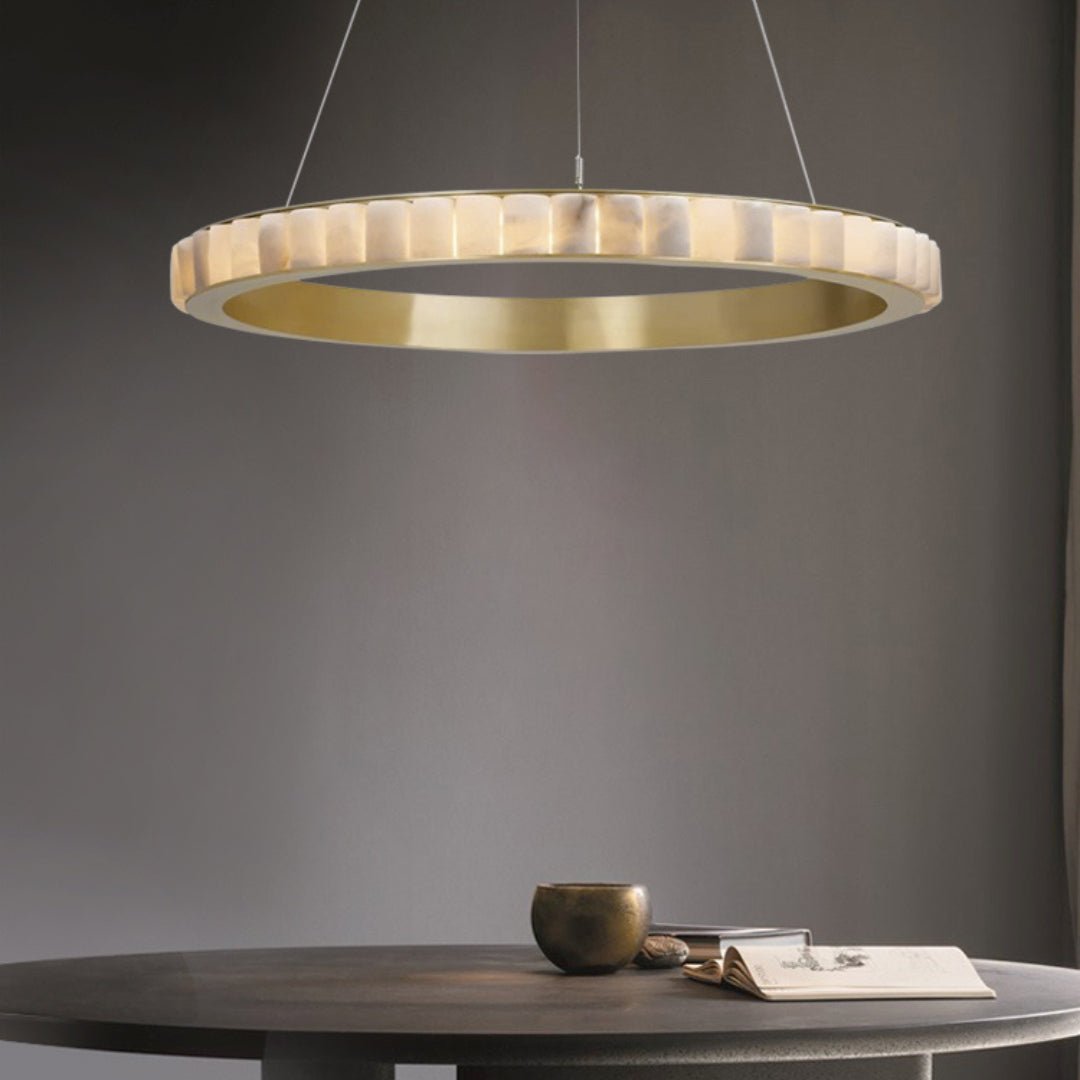 Aurelia Double Ring Alabaster Chandelier-Neutral Decor