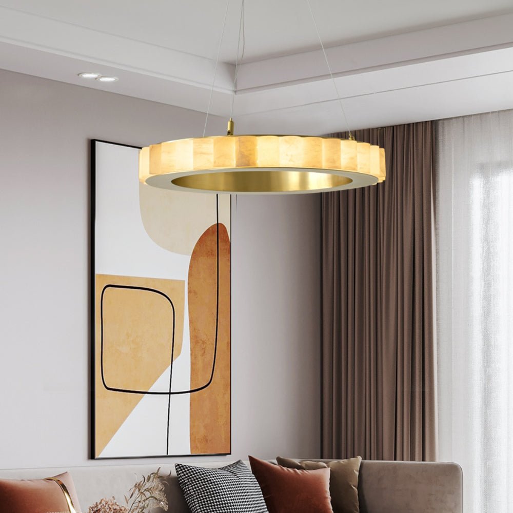 Orion Double Ring Alabaster Chandelier-Neutral Decor