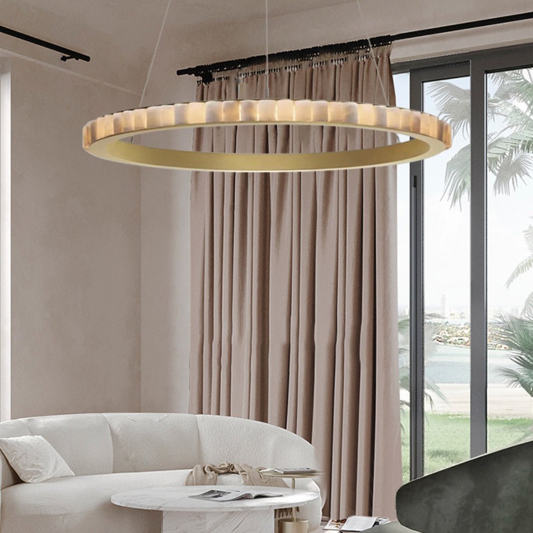 Aurelia Double Ring Alabaster Chandelier-Neutral Decor