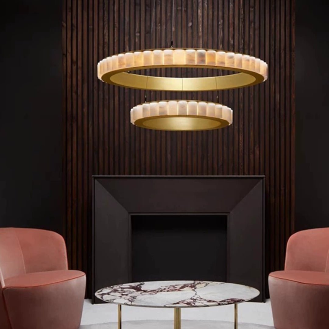 Orion Double Ring Alabaster Chandelier-Neutral Decor