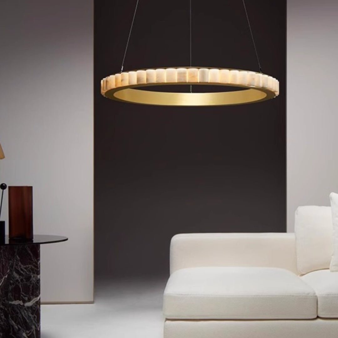 Aurelia Double Ring Alabaster Chandelier-Neutral Decor