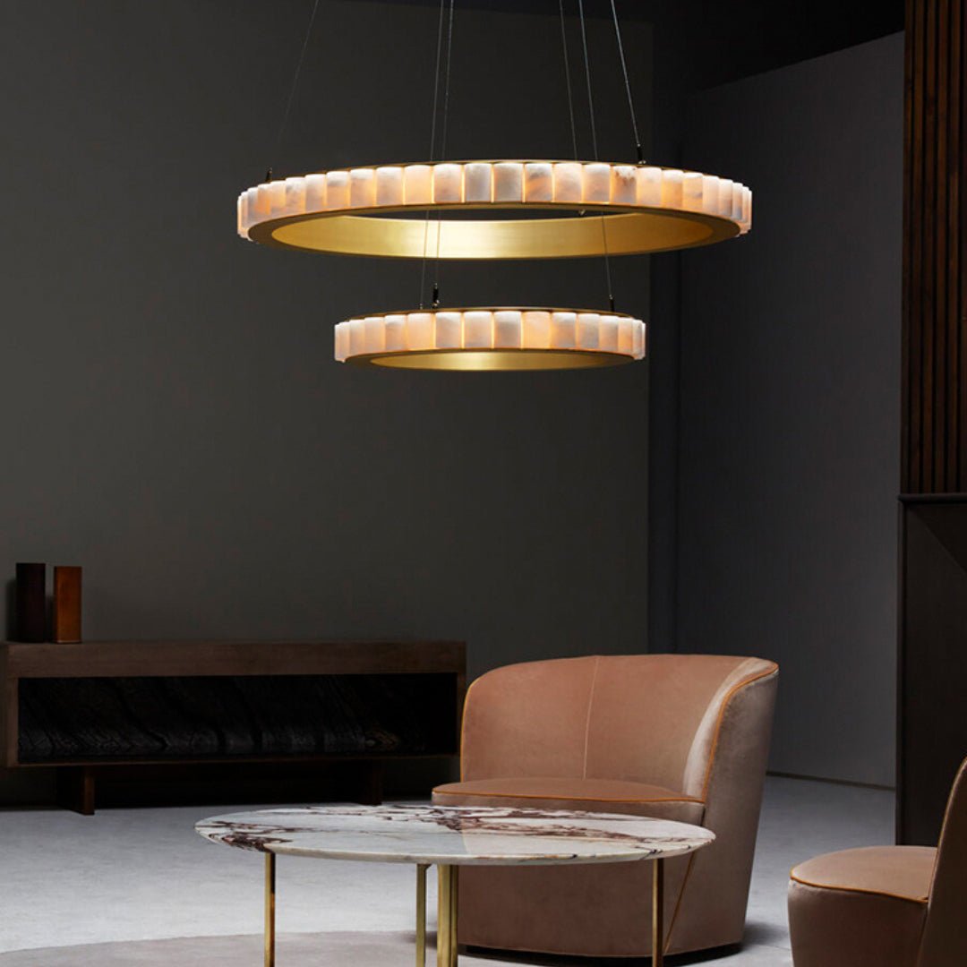 Aurelia Double Ring Alabaster Chandelier-Neutral Decor