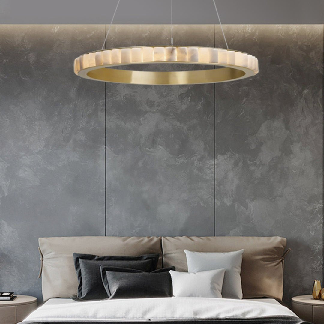 Orion Double Ring Alabaster Chandelier-Neutral Decor