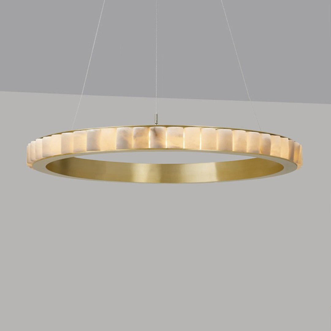 Orion Double Ring Alabaster Chandelier-Neutral Decor