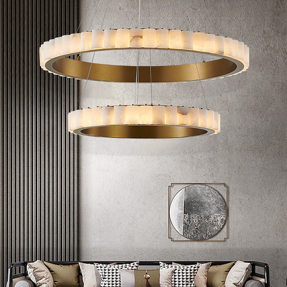 Orion Double Ring Alabaster Chandelier-Neutral Decor