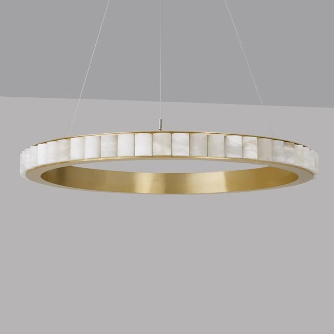 Orion Double Ring Alabaster Chandelier-Neutral Decor