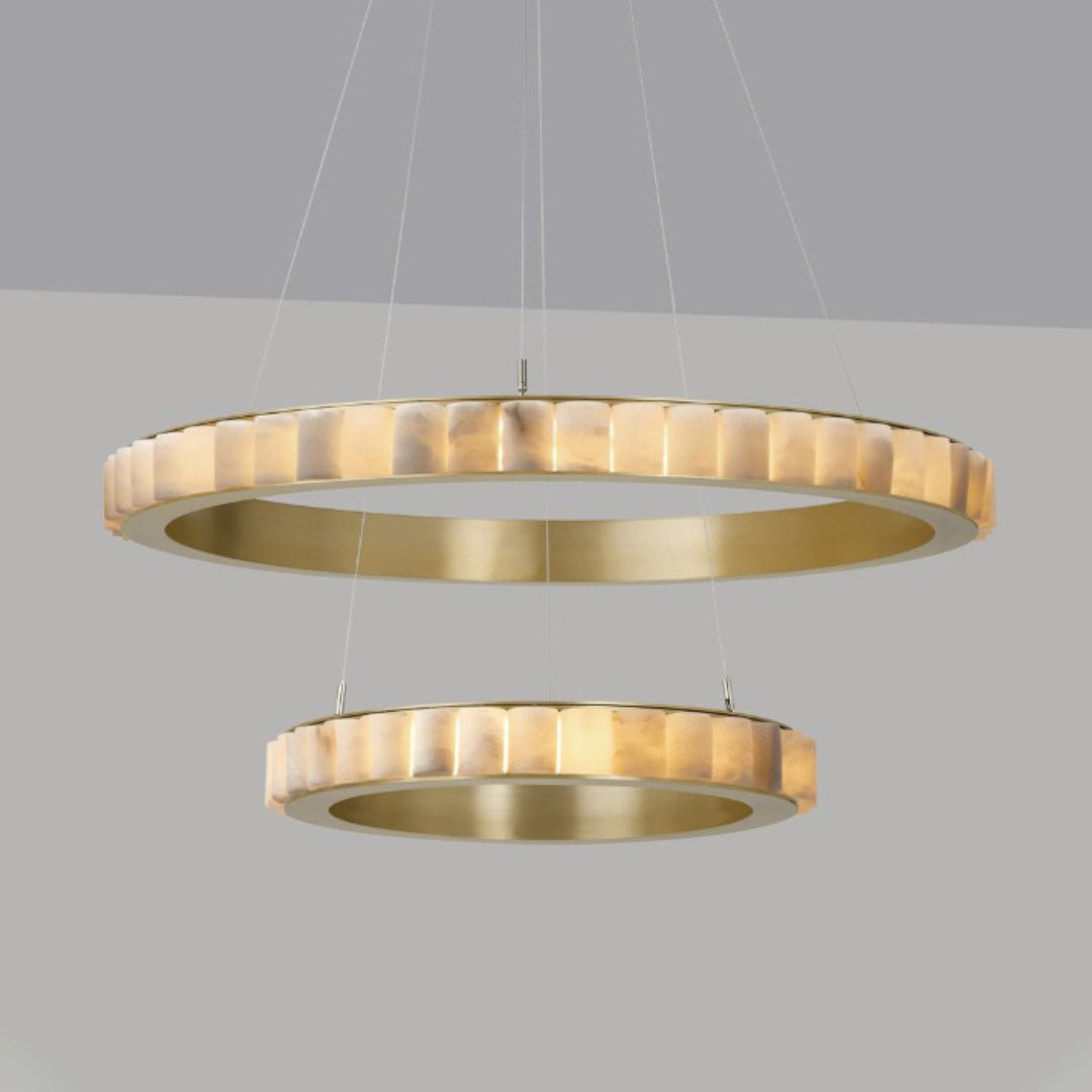 Orion Double Ring Alabaster Chandelier-Neutral Decor
