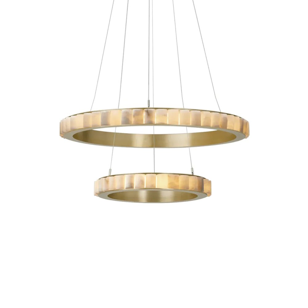 Orion Double Ring Alabaster Chandelier-Neutral Decor