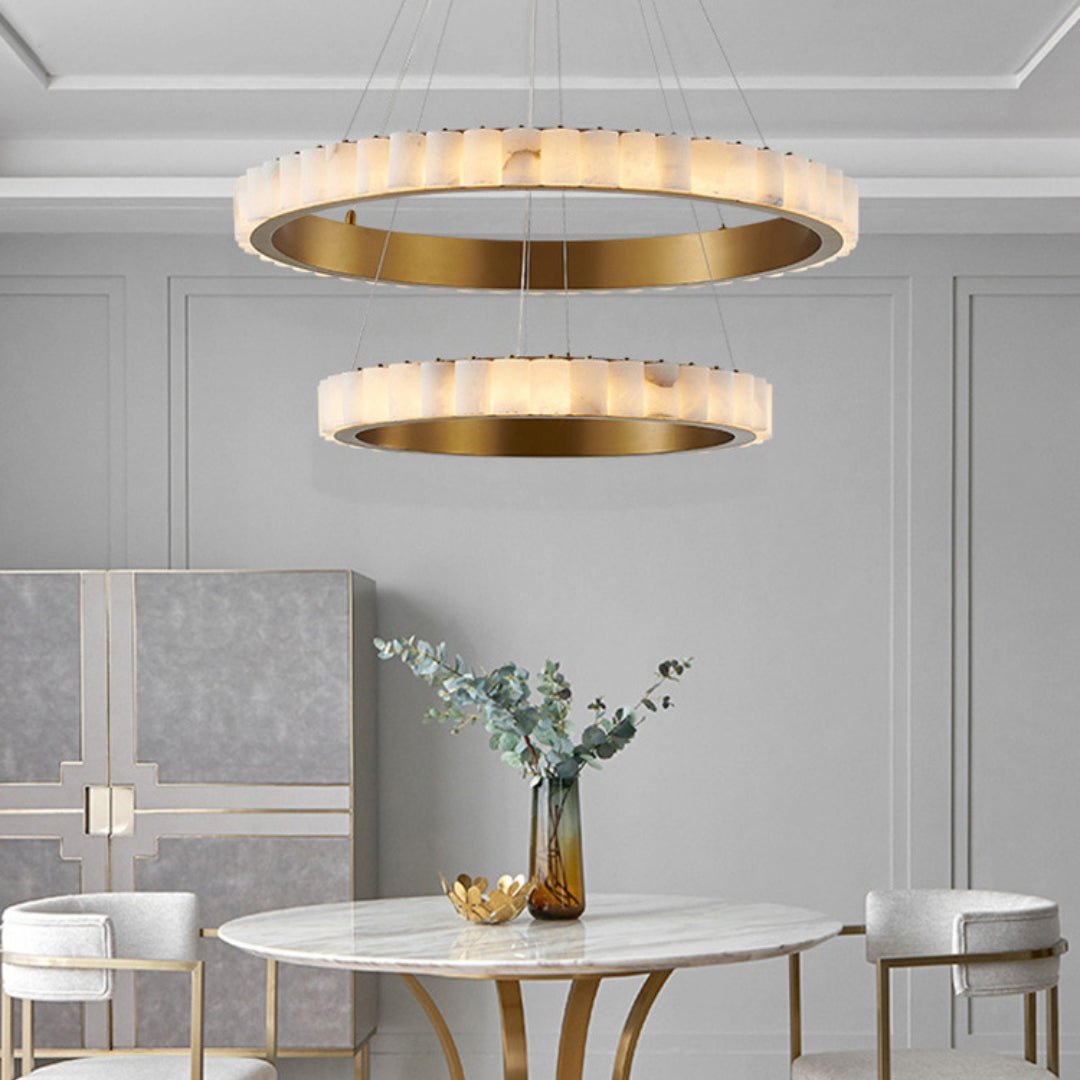 Aurelia Double Ring Alabaster Chandelier-Neutral Decor