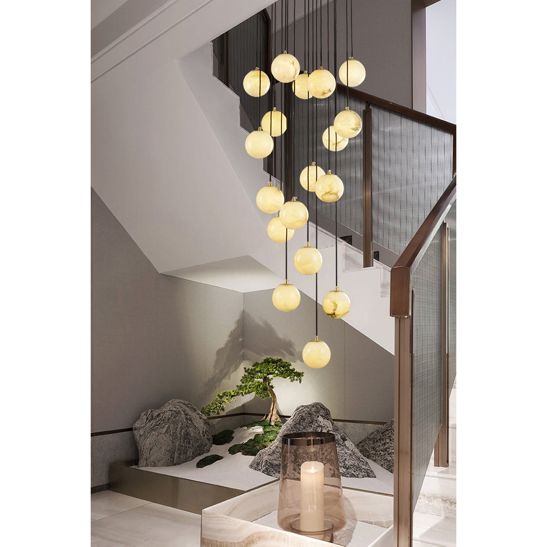 Belen Balls Modern Cluster Alabaster Chandelier-Neutral Decor