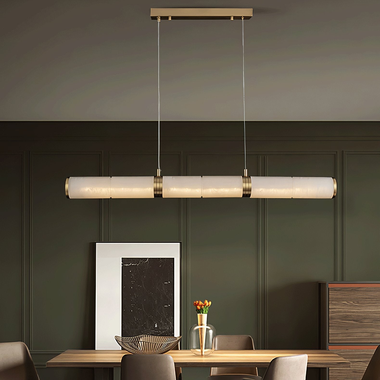 Gevrel Minimalist Alabaster Linear Pendant Light-Neutral Decor