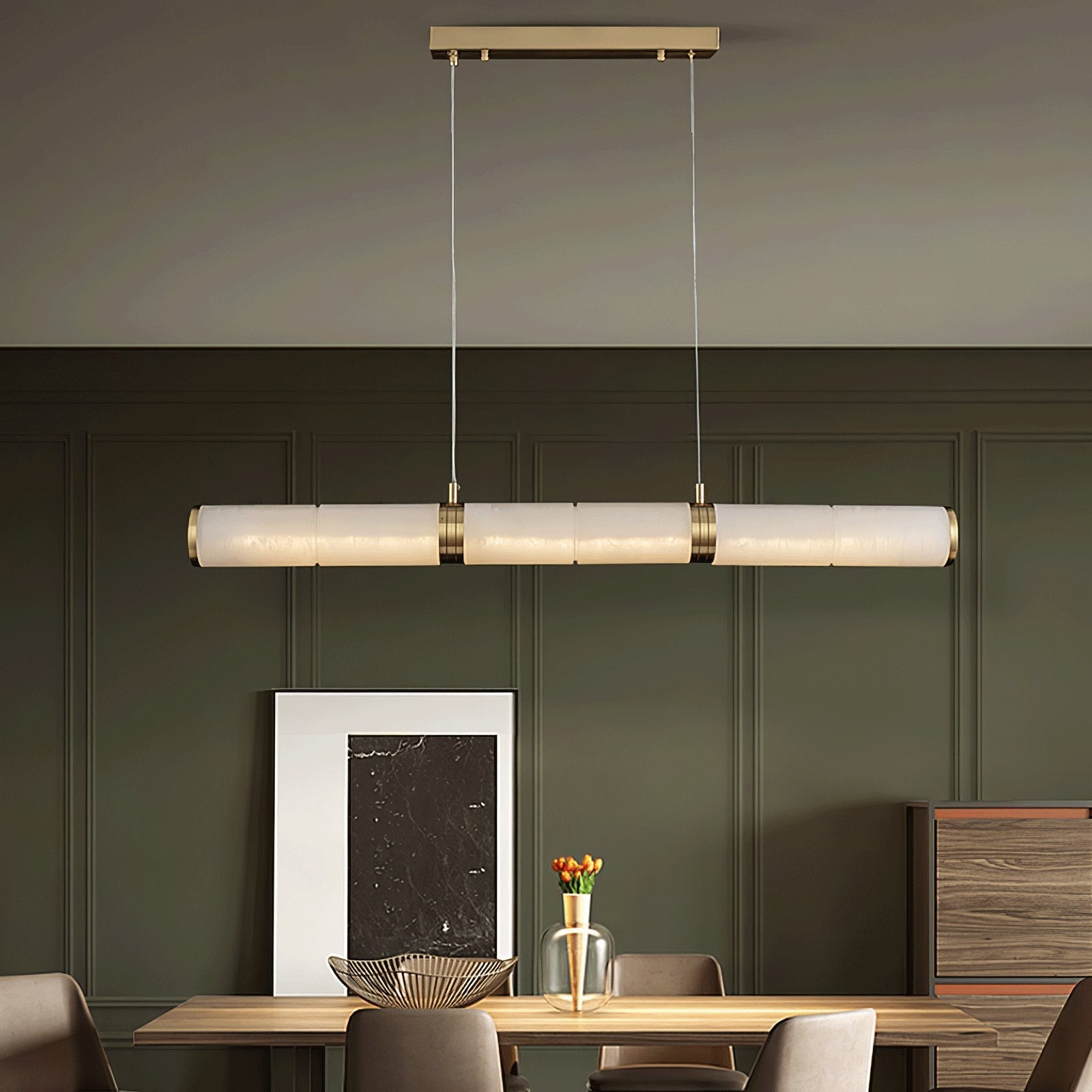 Gevrel Minimalist Alabaster Linear Pendant Light-Neutral Decor