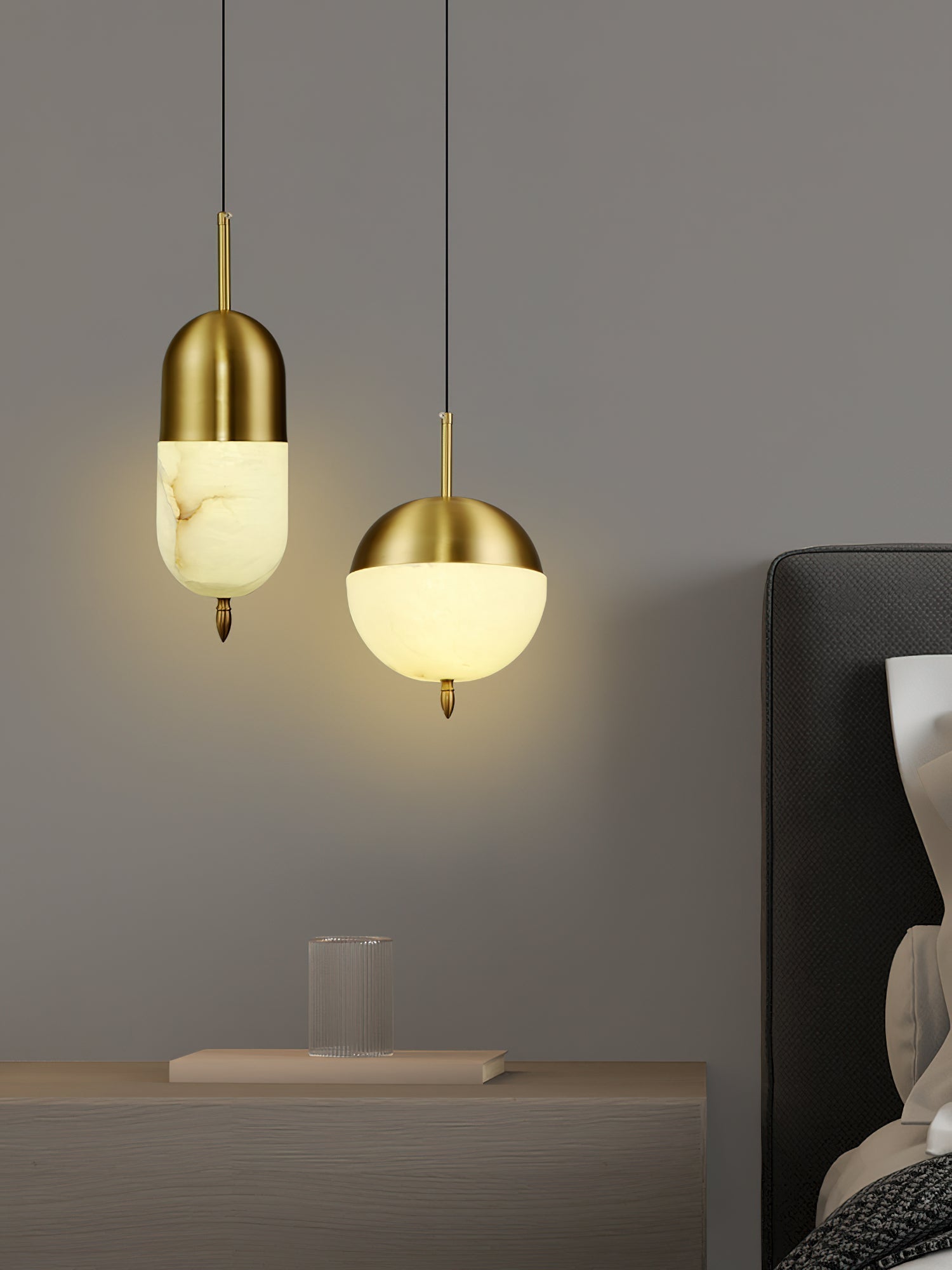 Himinuvye Alabaster Minimalist Bolus Brass Pendant Light