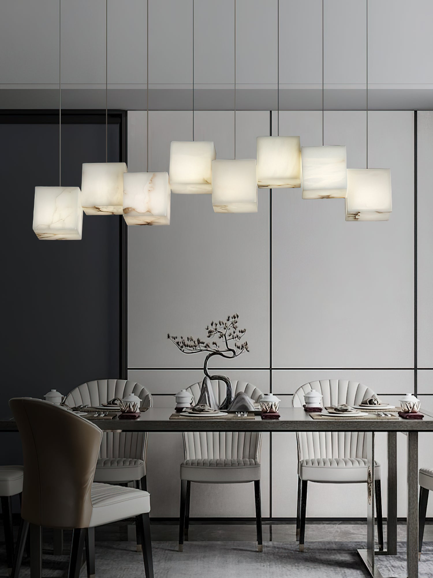 Jarnbruvyd Individual Modern Box Alabaster  Chandelier