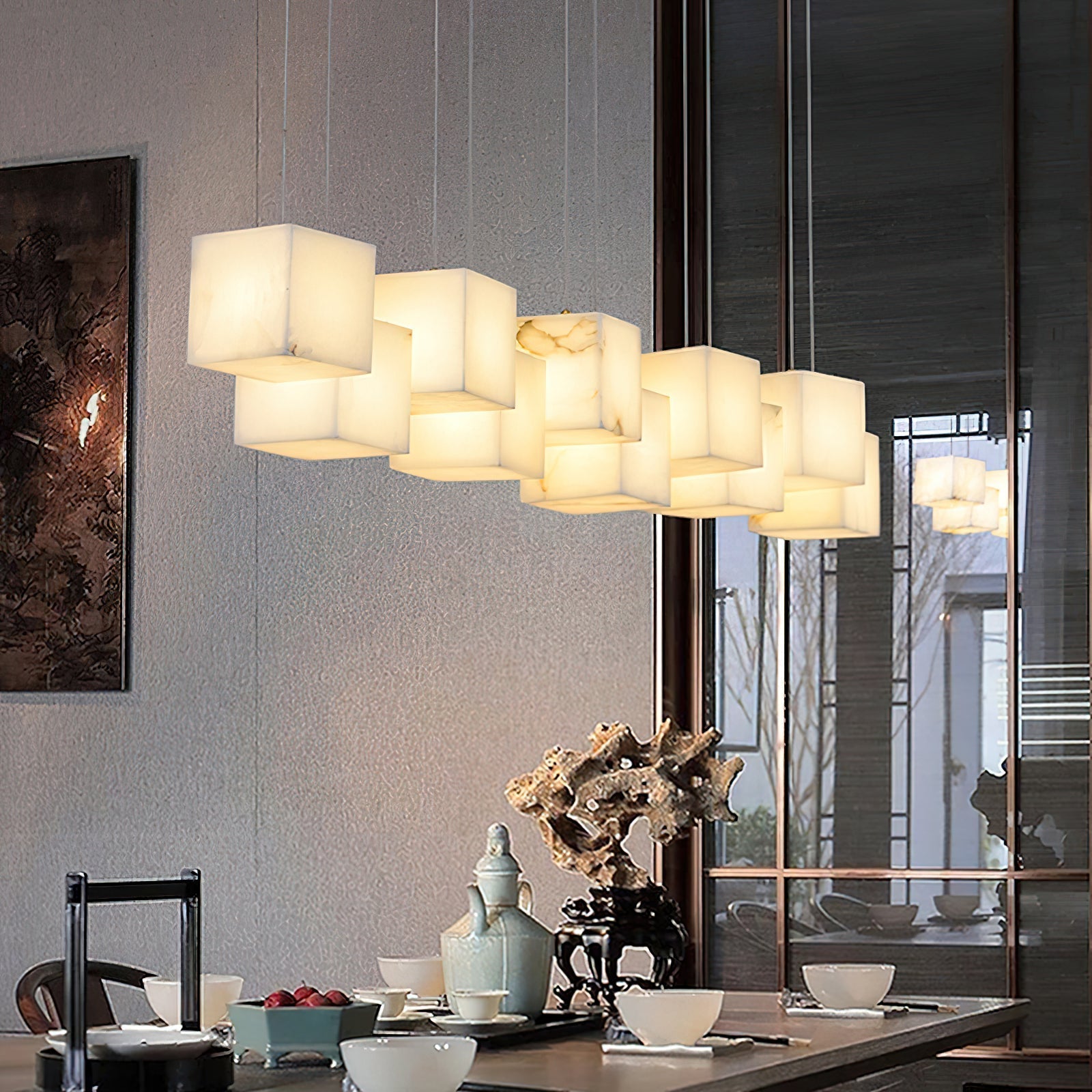 Jarnbruvyd Individual Modern Box Alabaster  Chandelier