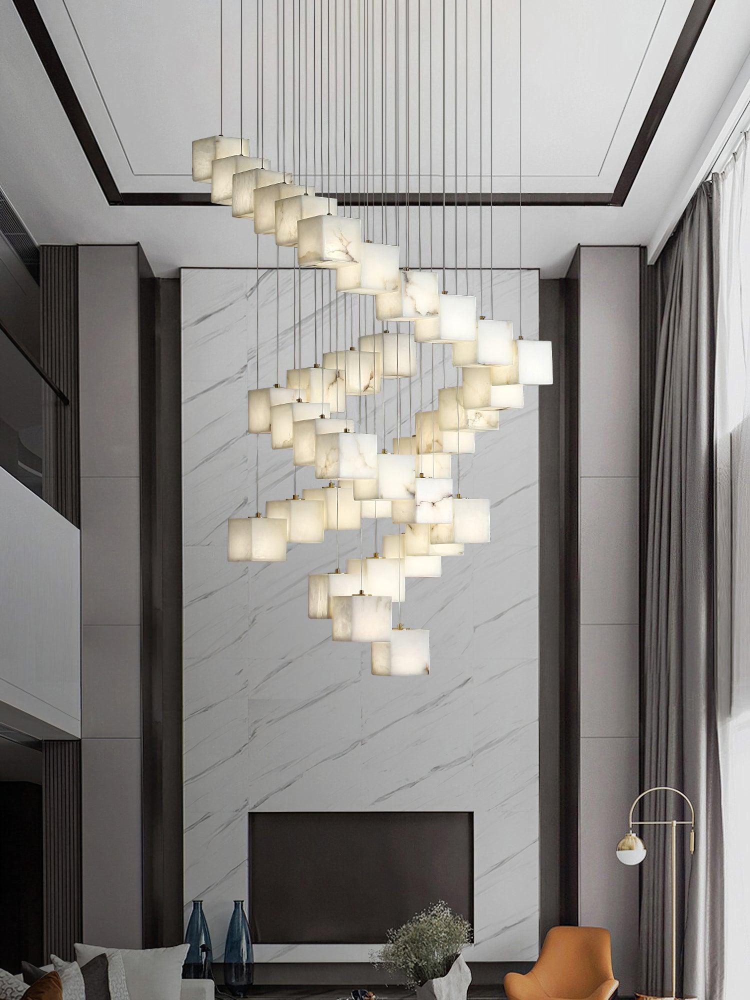 Eurraeel Alabaster Spiral Chandelier-Neutral Decor
