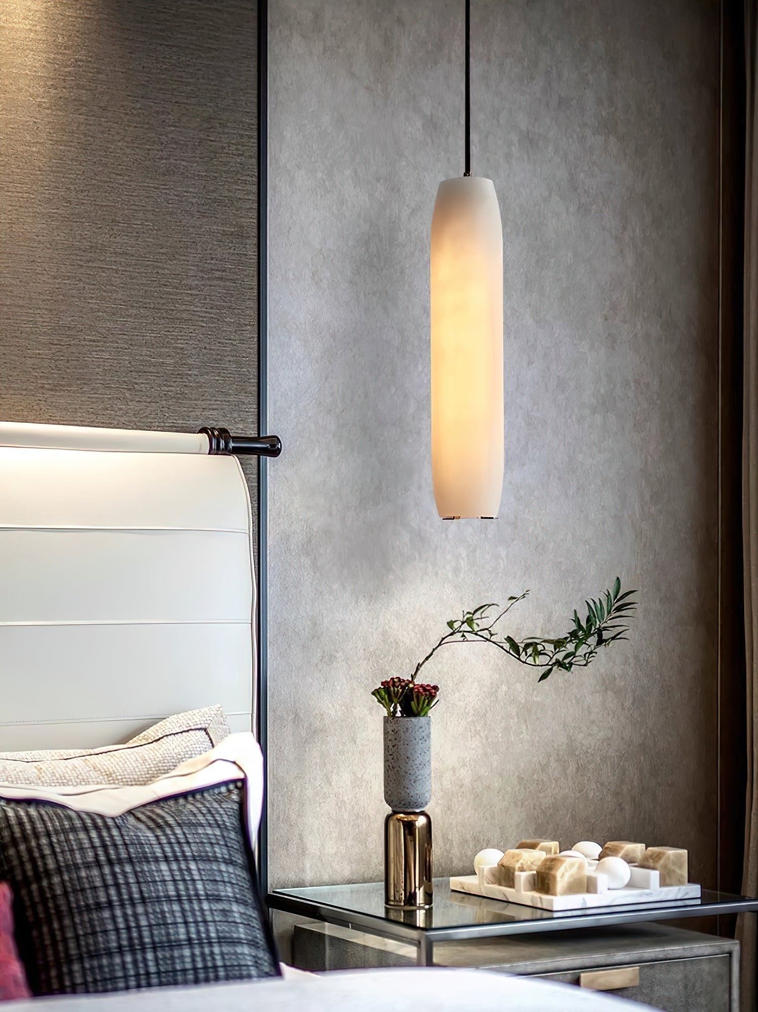 Orven Flute Modern Minimalist Alabaster Pendant Light-Neutral Decor