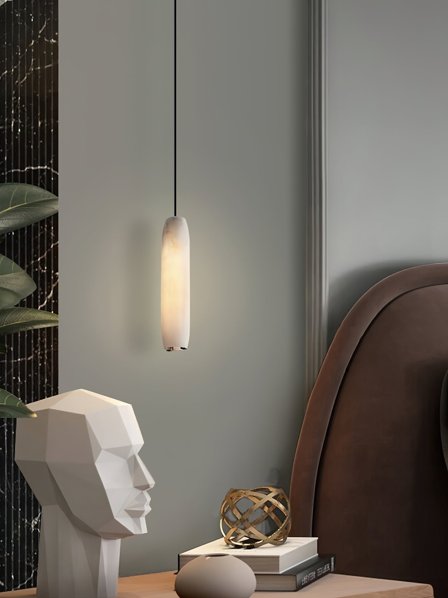 Orven Flute Modern Minimalist Alabaster Pendant Light-Neutral Decor