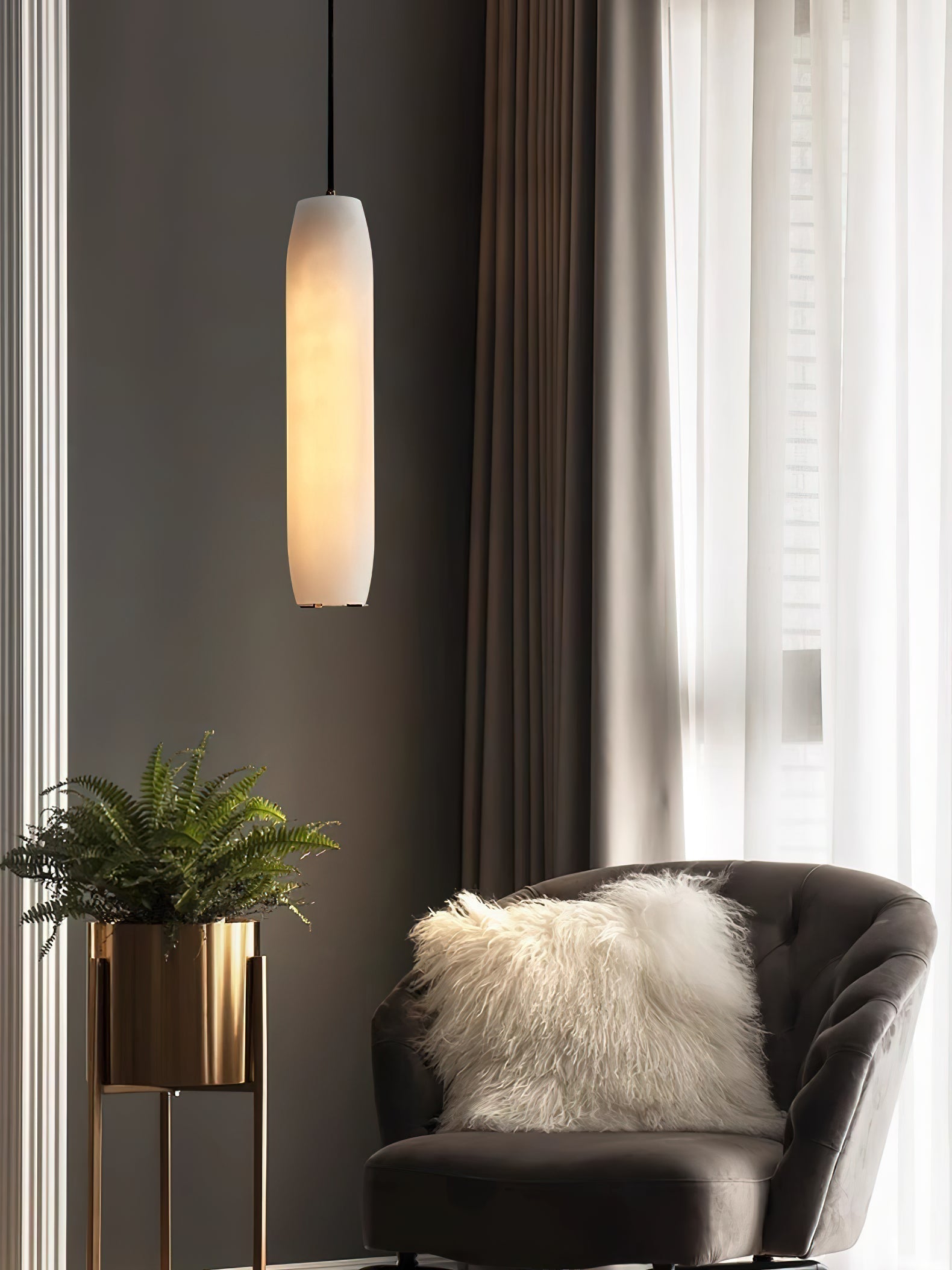 Orven Flute Modern Minimalist Alabaster Pendant Light-Neutral Decor