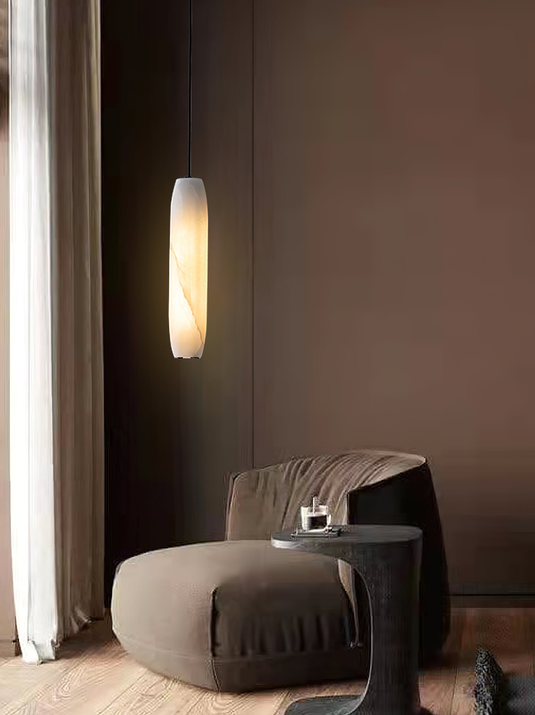 Kvennuvye Flute Modern Minimalist Alabaster Pendant Light