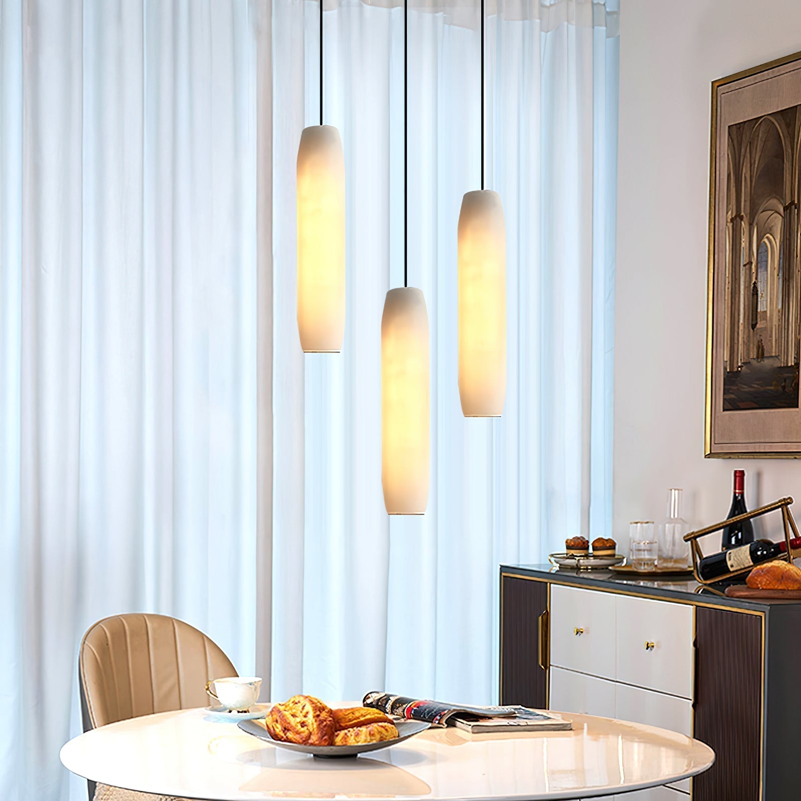 Kvennuvye Flute Modern Minimalist Alabaster Pendant Light