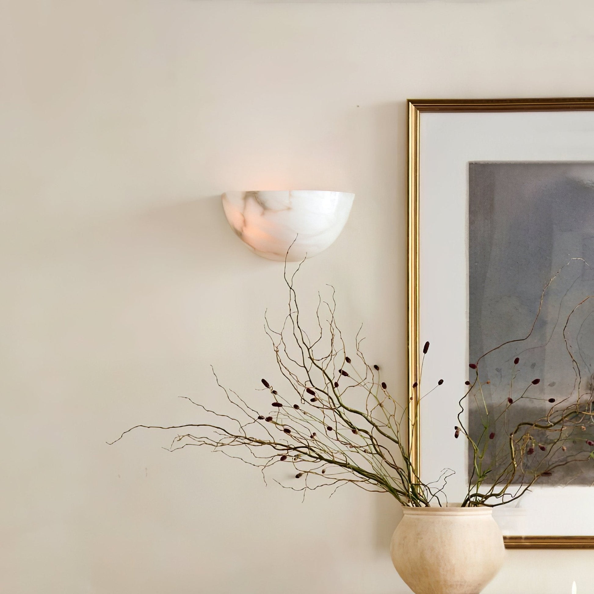 Cora Half-moon Alabaster Wall Light-Neutral Decor