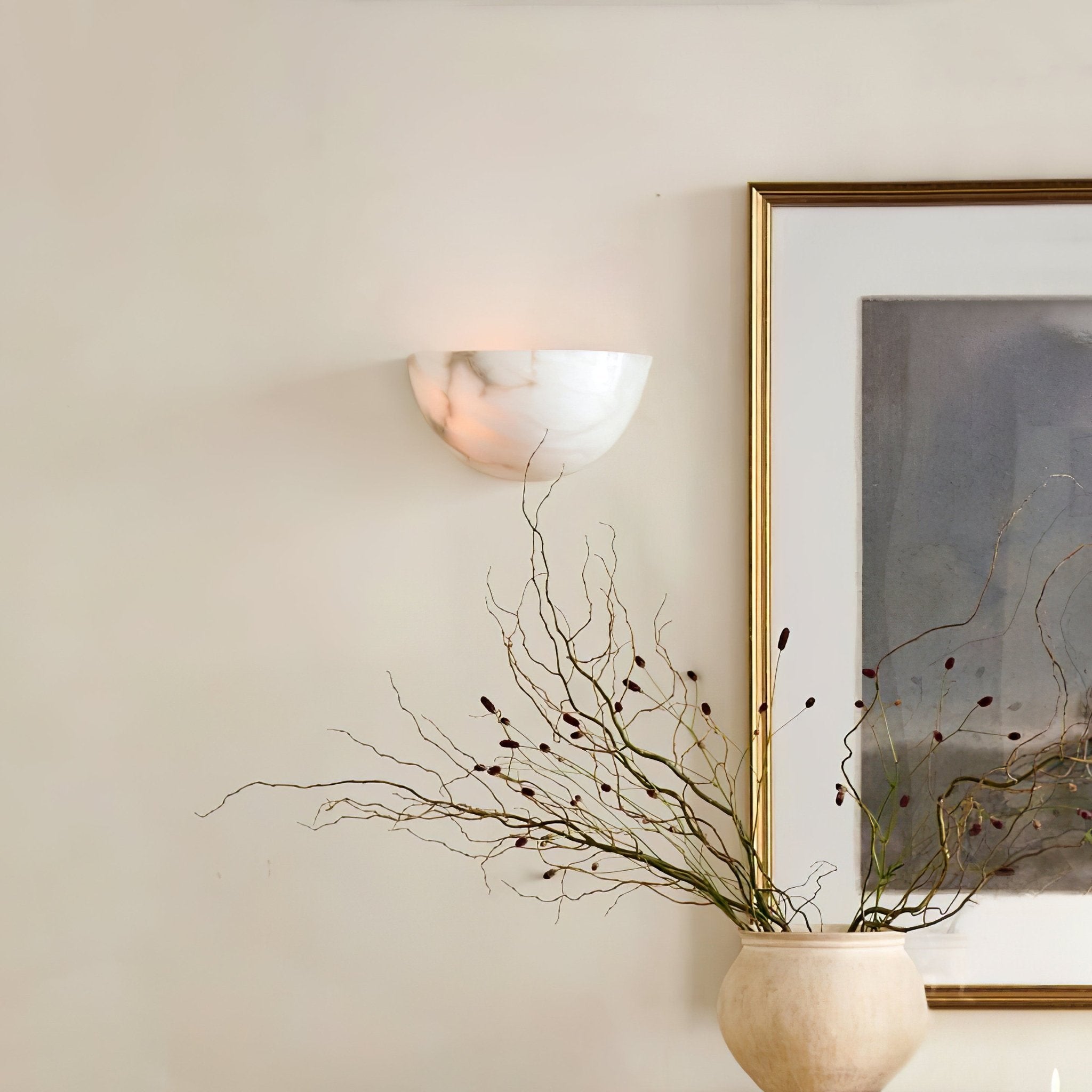 Cora Half-moon Alabaster Wall Light-Neutral Decor
