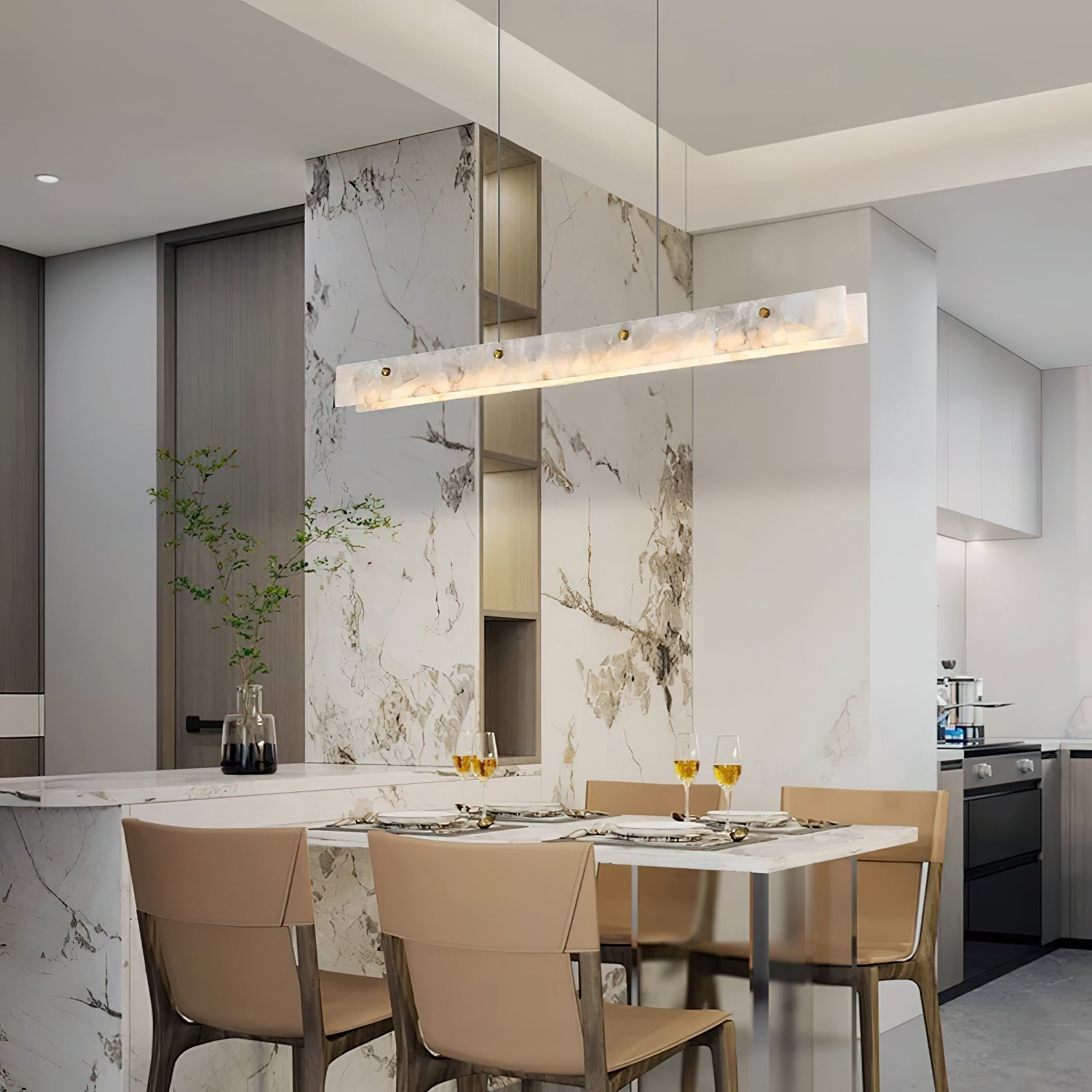 Ljomuvye LED Modern Linear Alabaster Pendant Light