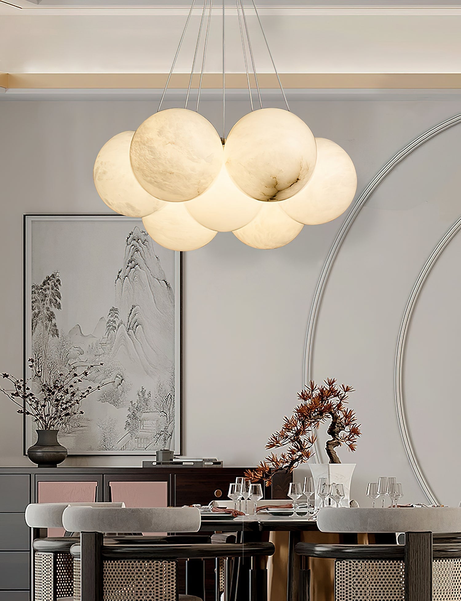 Norduvyd  Alabaster   Cluster Lunar  Chandelier