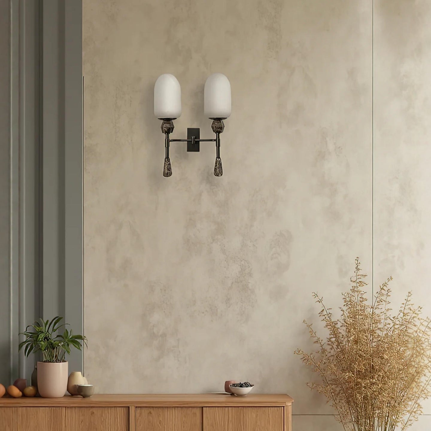 Mila Vintage Alabaster Double Sconce-Neutral Decor