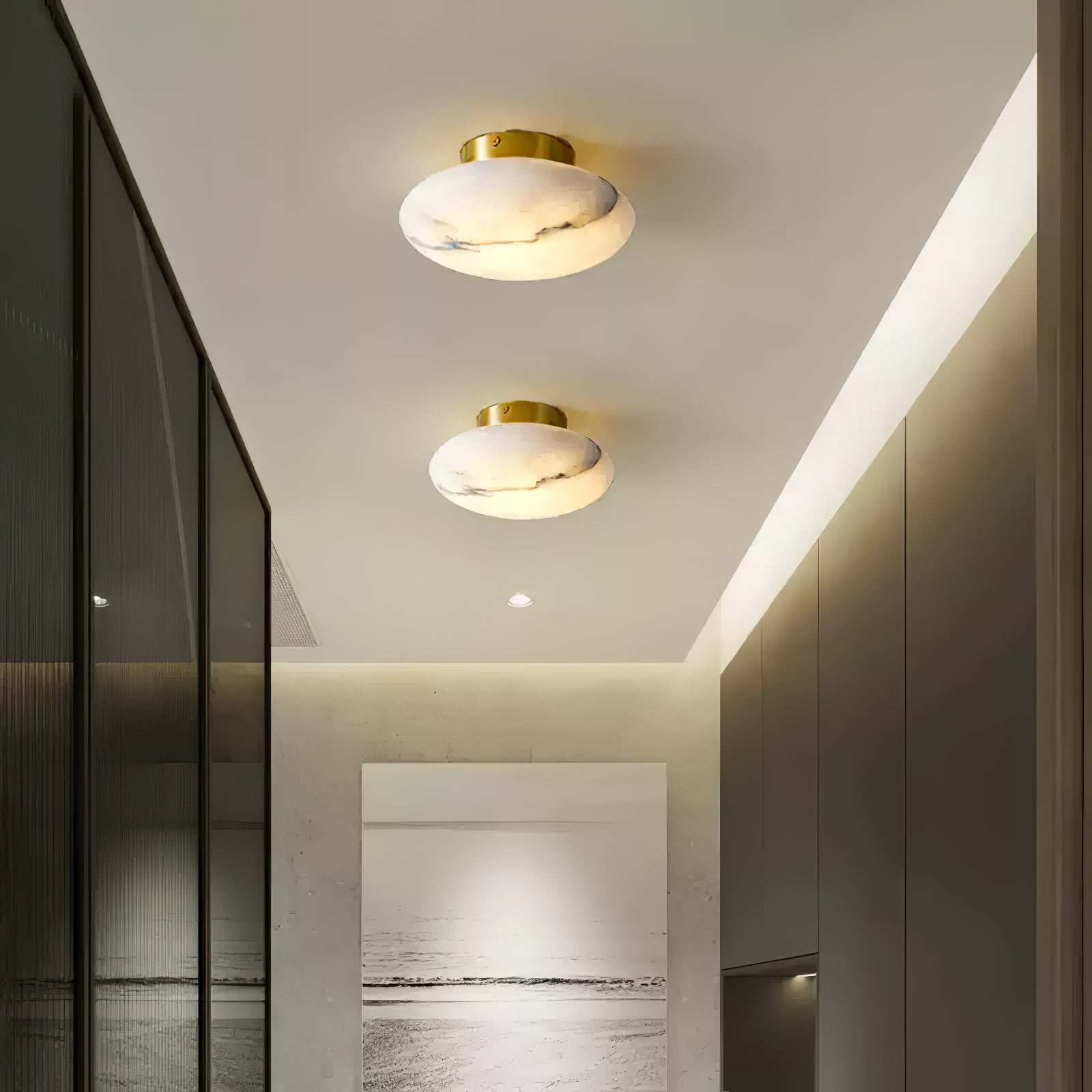 Vanorara Minimalist Alabaster Flush Mount Light-Neutral Decor