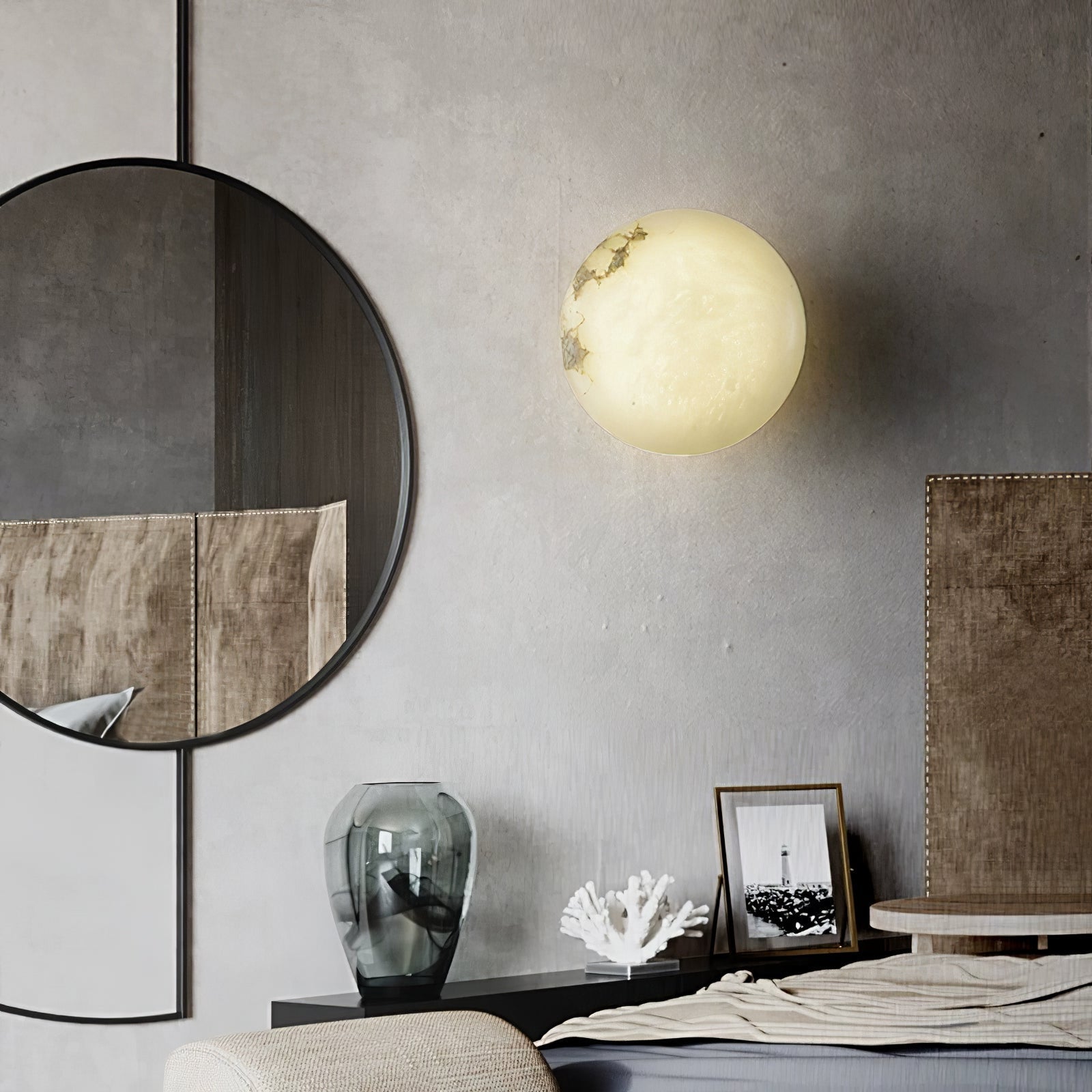 Vanorara Minimalist Alabaster Flush Mount Light-Neutral Decor