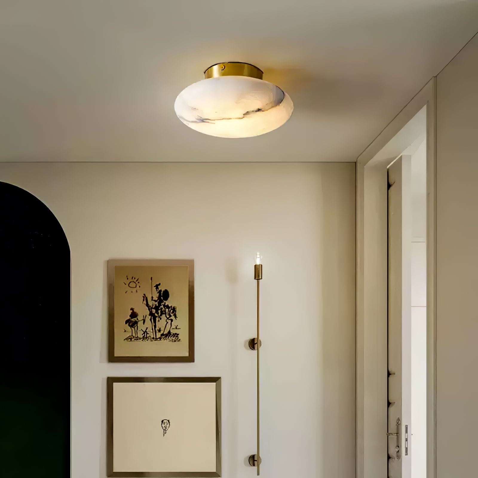 Vanorara Minimalist Alabaster Flush Mount Light-Neutral Decor