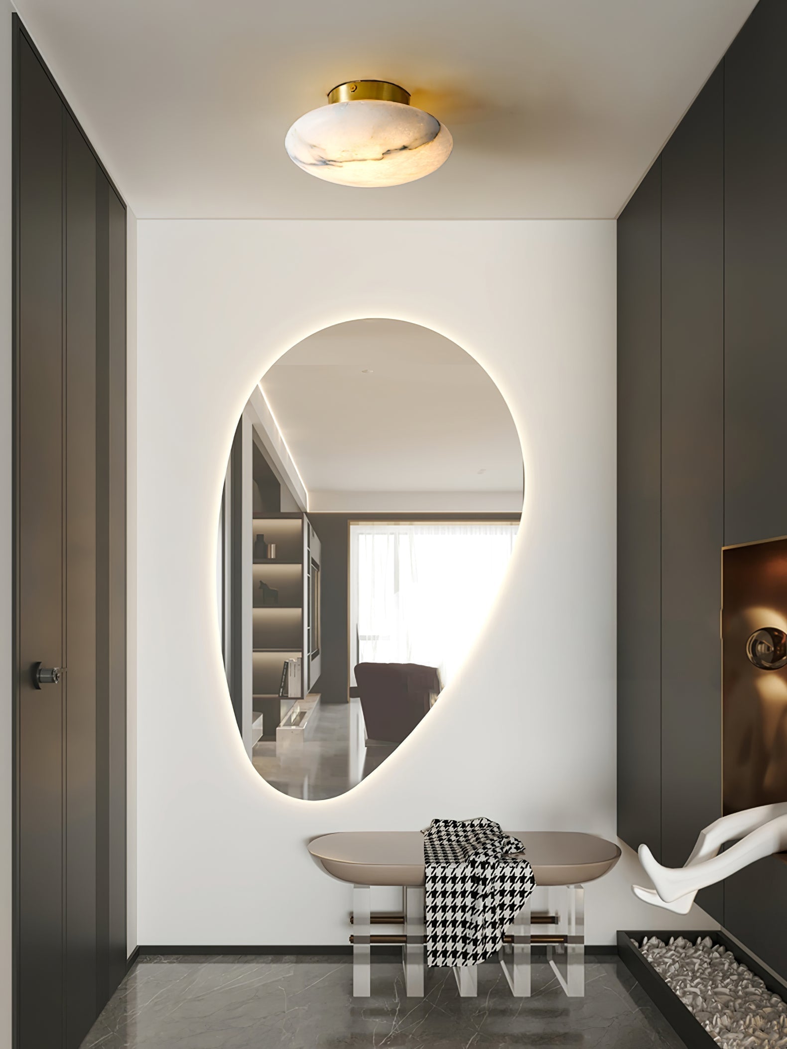 Vanorara Minimalist Alabaster Flush Mount Light-Neutral Decor