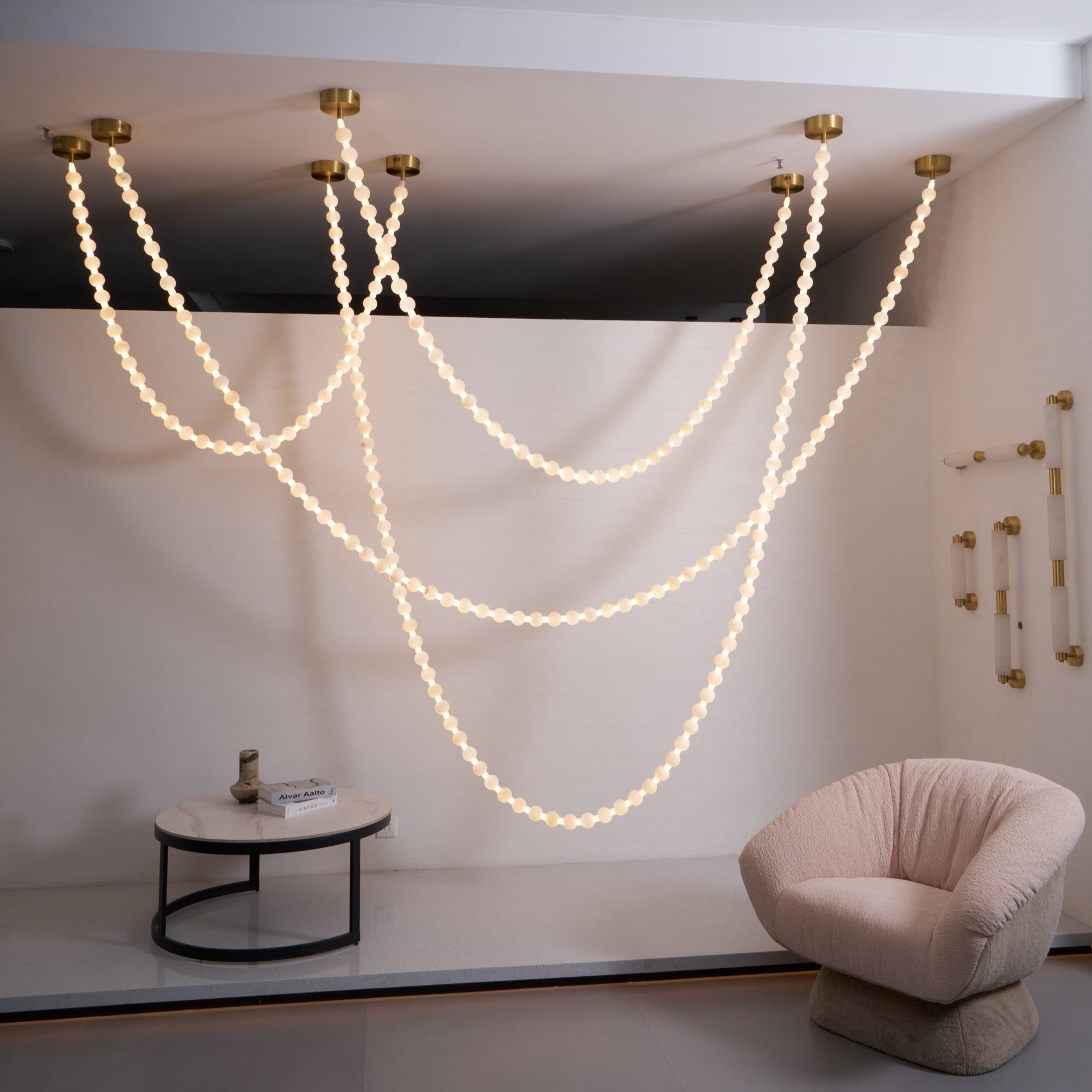 Grempt Alabaster Pearl Necklace Chandelier-Neutral Decor