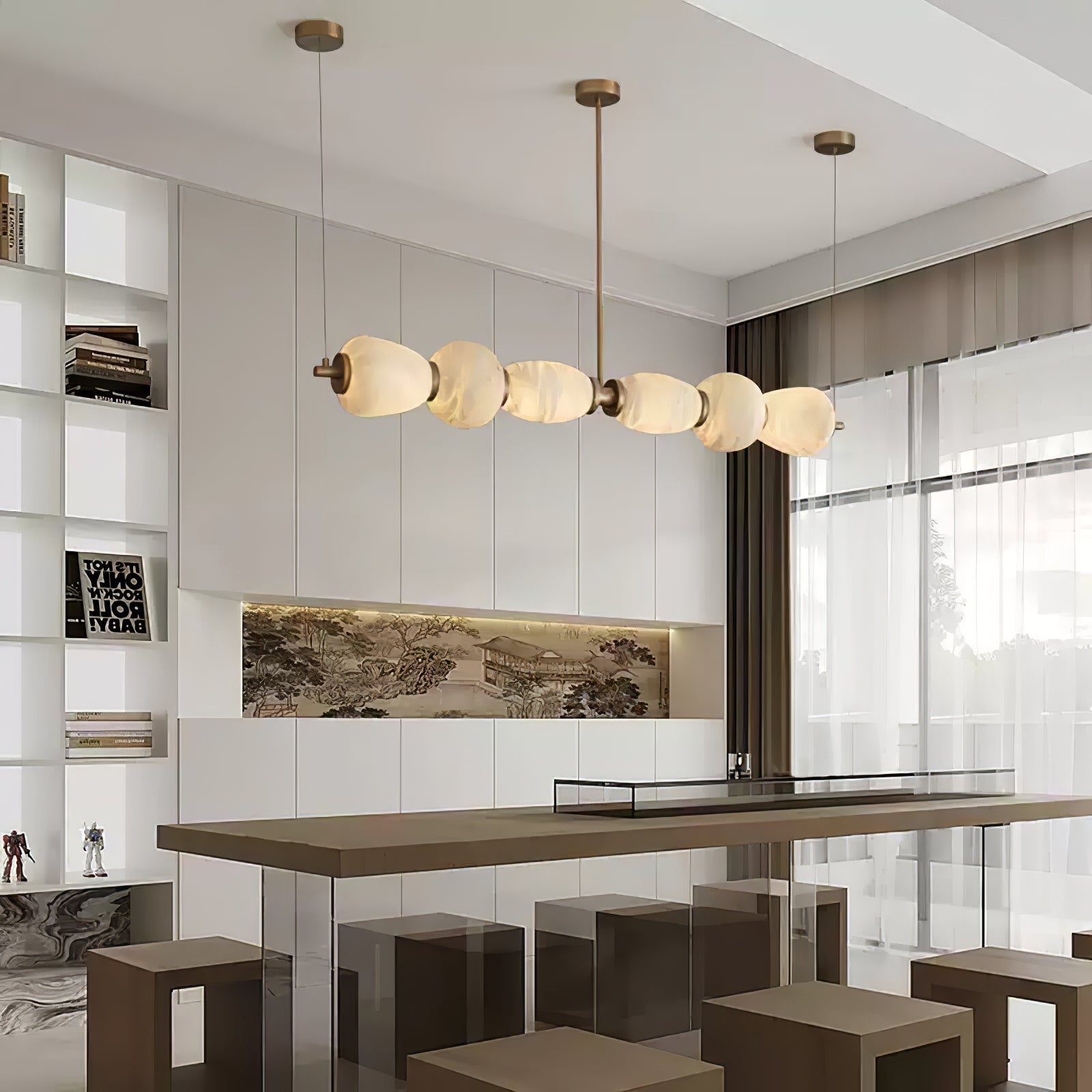 Saroa Alabaster Linear Pendant Light-Neutral Decor