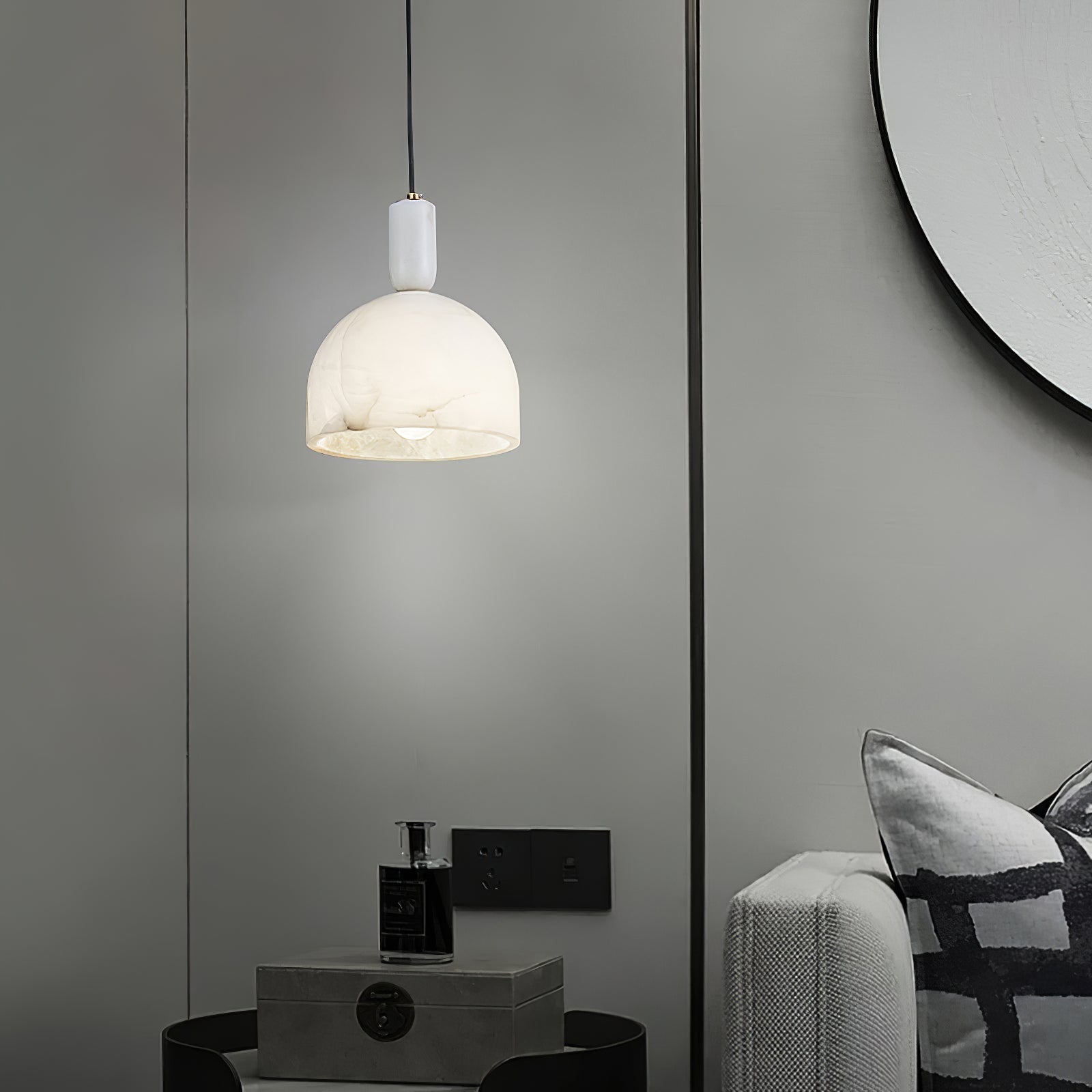 Leda Minimalist Alabaster Pendant Light-Neutral Decor