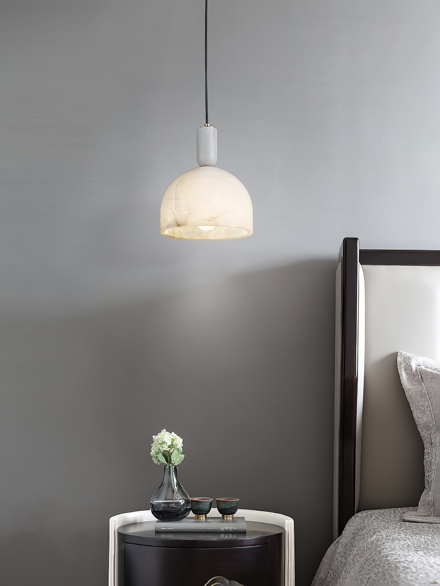 Leda Minimalist Alabaster Pendant Light-Neutral Decor