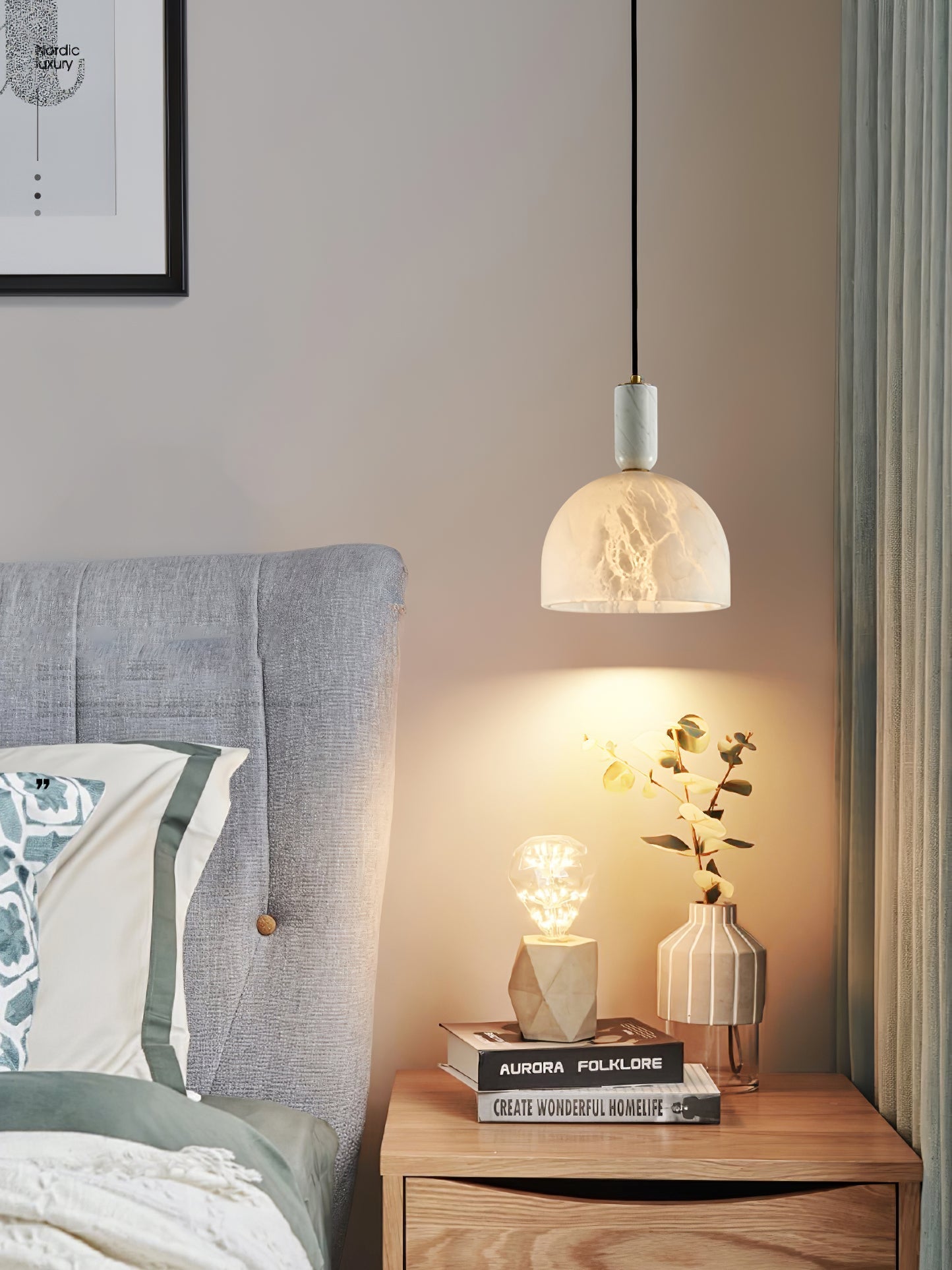 Leda Minimalist Alabaster Pendant Light-Neutral Decor
