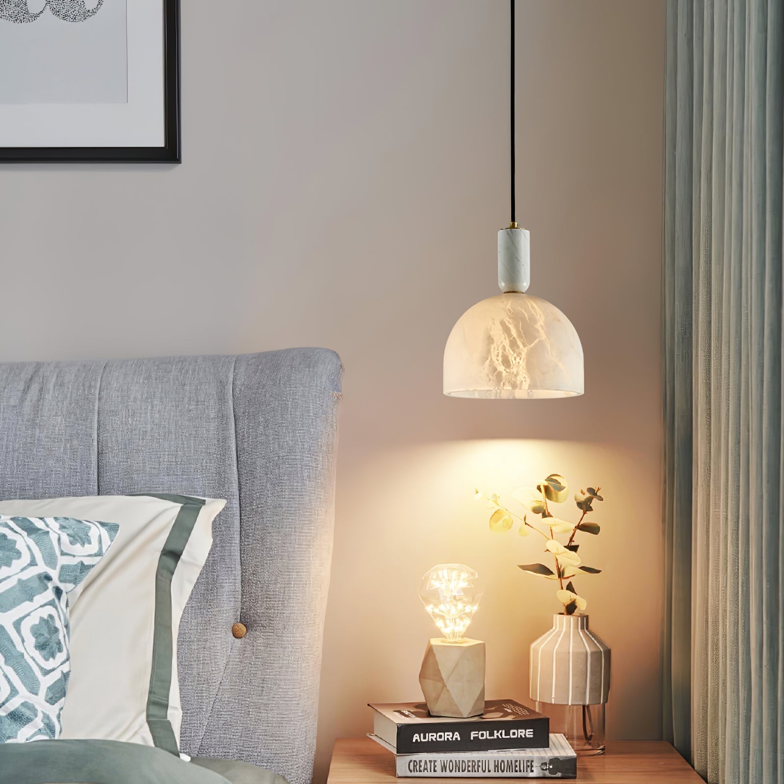 Leda Minimalist Alabaster Pendant Light-Neutral Decor